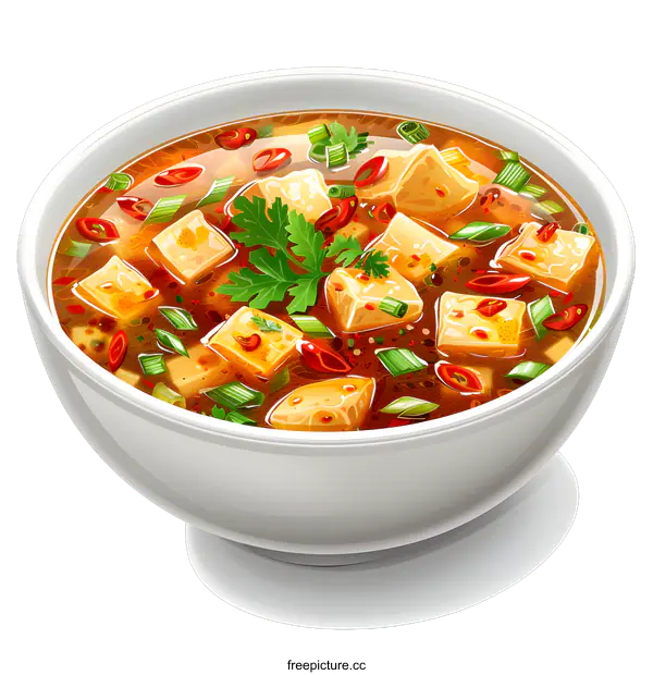 [Transparent Background PNG]Spicy Mapo Tofu Soup in White Bowl