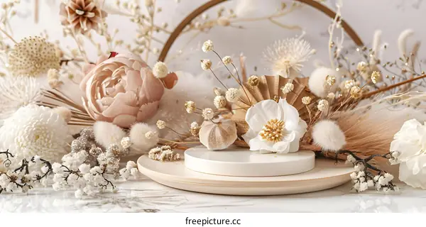 Dried Flowers Arrangement with White Round Platter