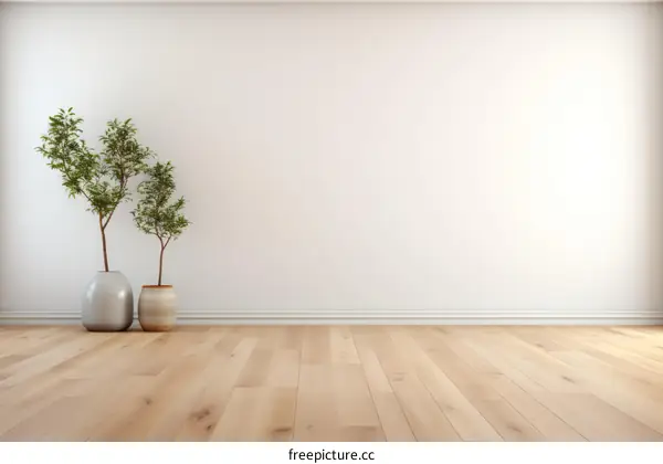 Minimalist Interior with Two Potted Trees