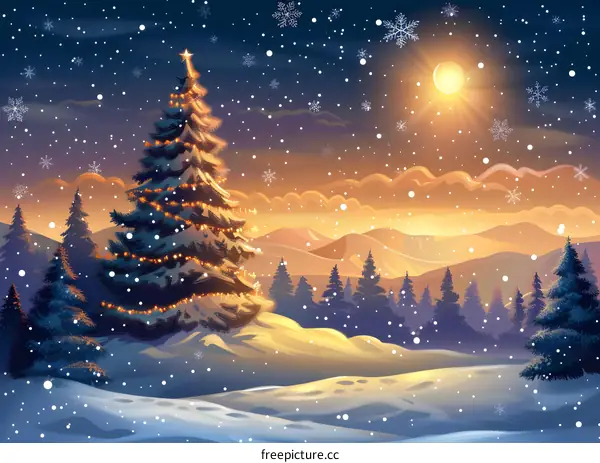 Christmas Tree in Snowy Landscape