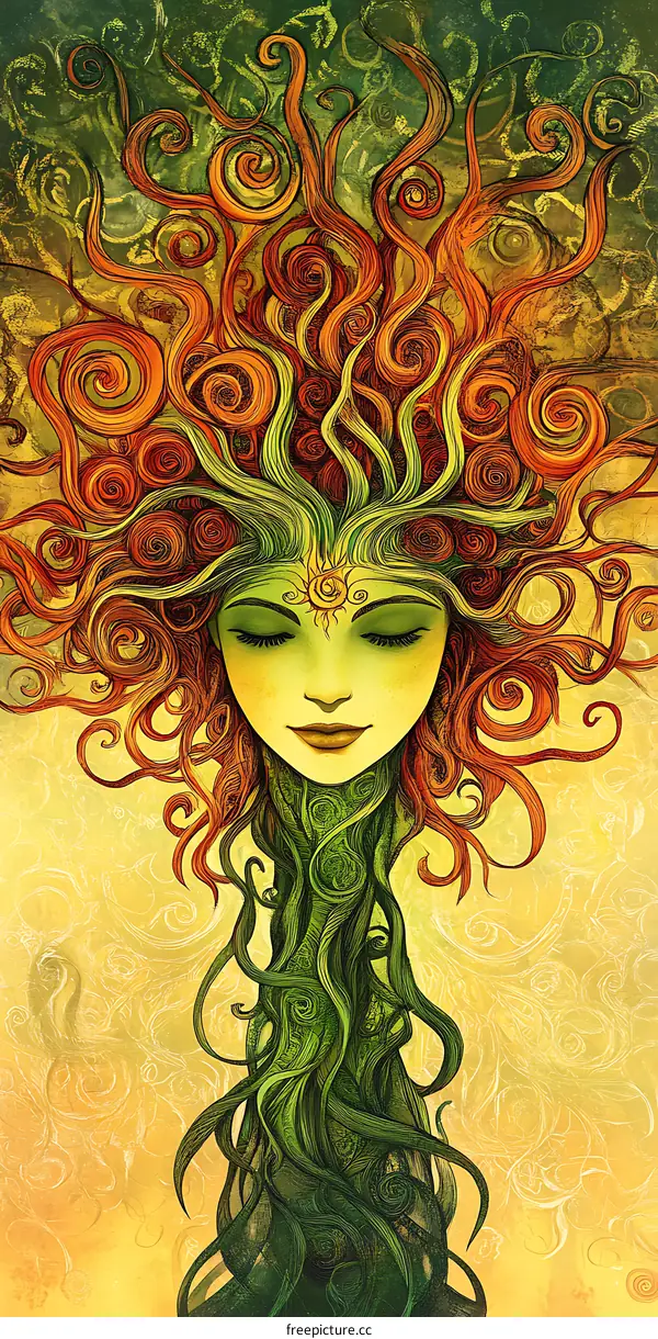 Abstract Illustration of a Woman with Curly Hair