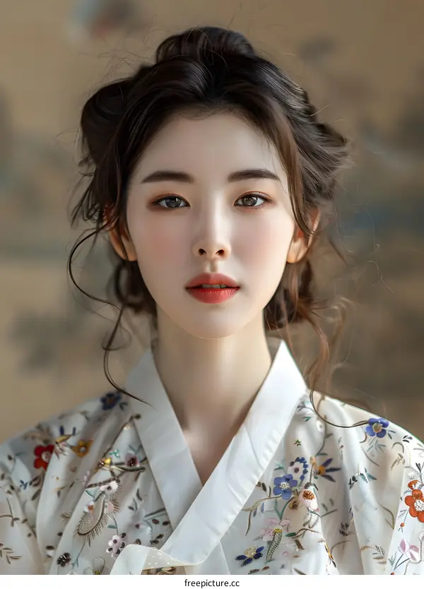 Portrait of a young Korean woman in traditional dress