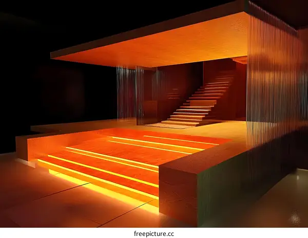 Orange and Gold Interior Design With Stairs