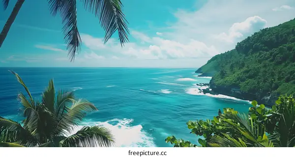 Tropical Coastline With Palm Trees and Blue Ocean