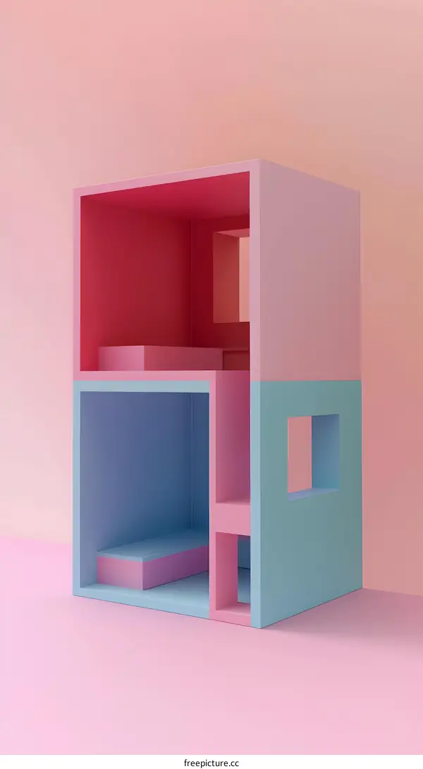Abstract Pink And Blue Geometric Shapes House Design Minimalist Interior
