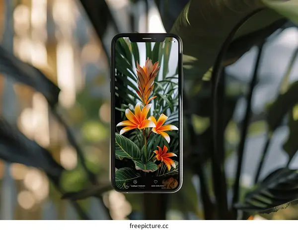 Orange Flowers Displayed on Mobile Phone Screen