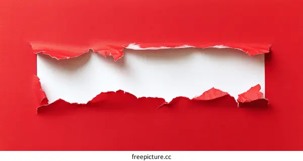 Red Paper with a Torn White Rectangle