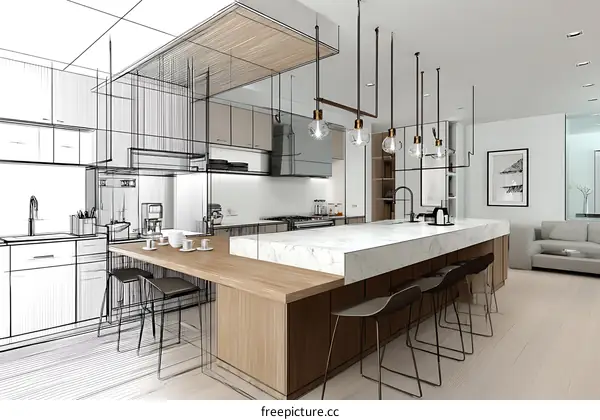 Modern Kitchen Design Sketch Illustration