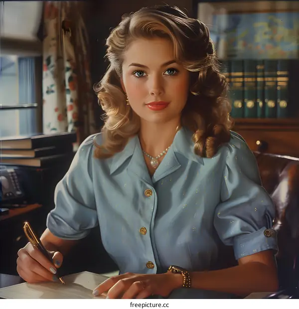 portrait of a young woman in a blue blouse