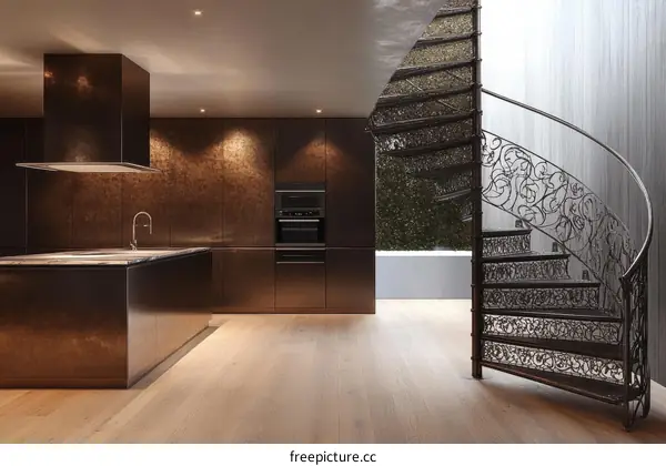 Modern Architectural Interior with Spiral Staircase