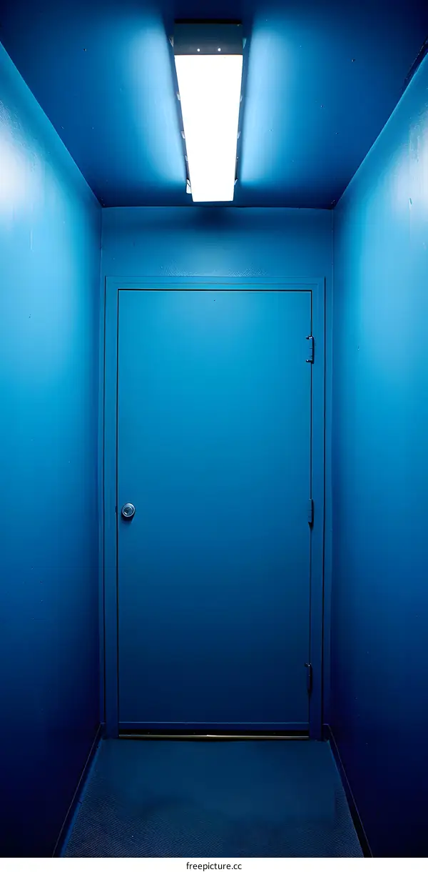 Blue Doorway With Light Fixture