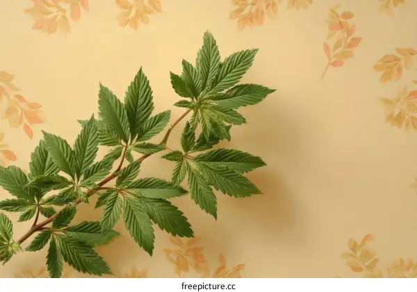 Cannabis Plant Branch Against Cream Background