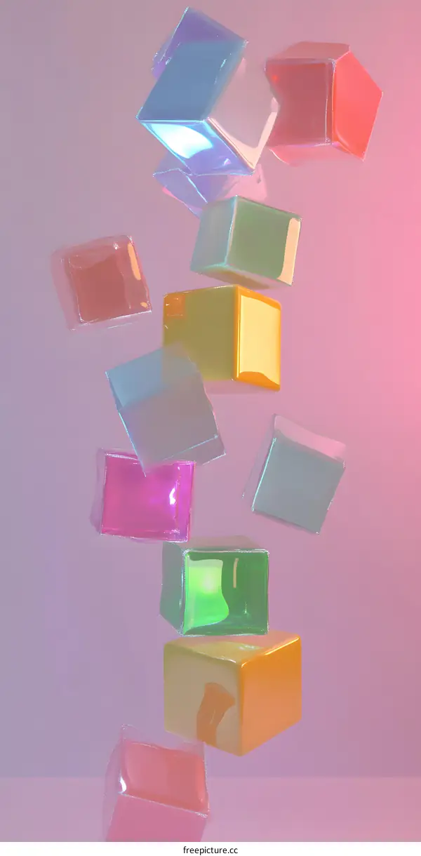 Colorful Cubes Falling on a Pink Background