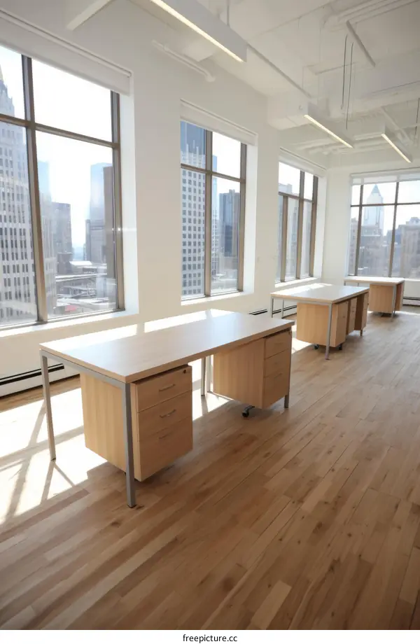 Modern Office Space with Ample Natural Light and Minimalistic Decor