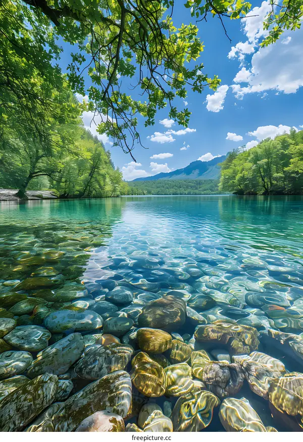 Clear Blue Water Lake With Pebbles