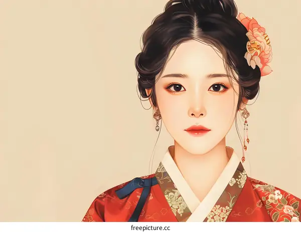 Portrait of a young woman in traditional Korean dress