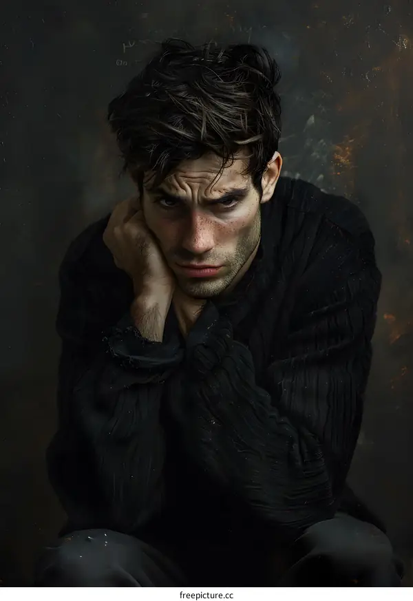 Portrait of a young man with dark hair and a beard