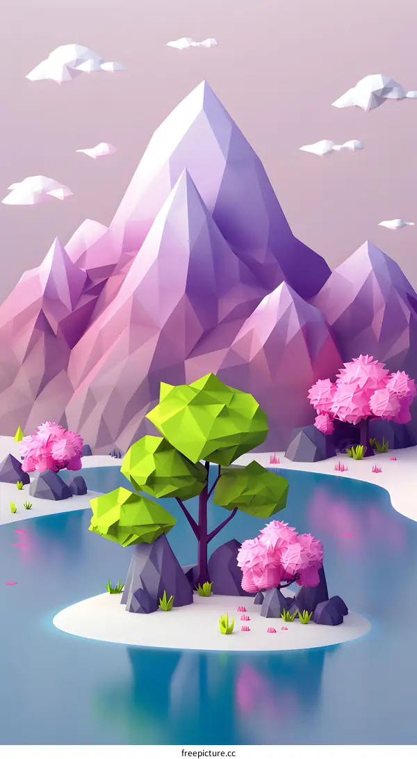 Low Poly Mountain and Tree Landscape
