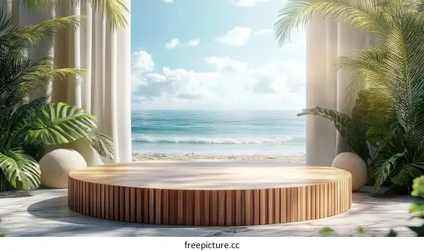 Wooden Platform Display with Ocean View