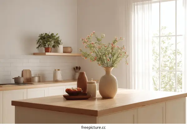 Modern Farmhouse Kitchen with Natural Light and Flowers
