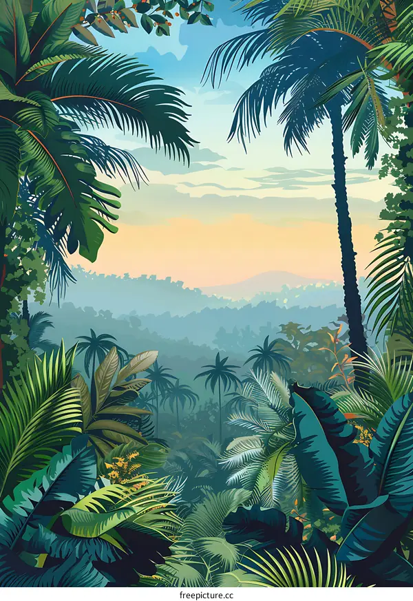 Tropical Rainforest Landscape Illustration