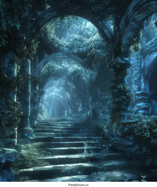 Temple Ruins Overgrown with Lush Nature