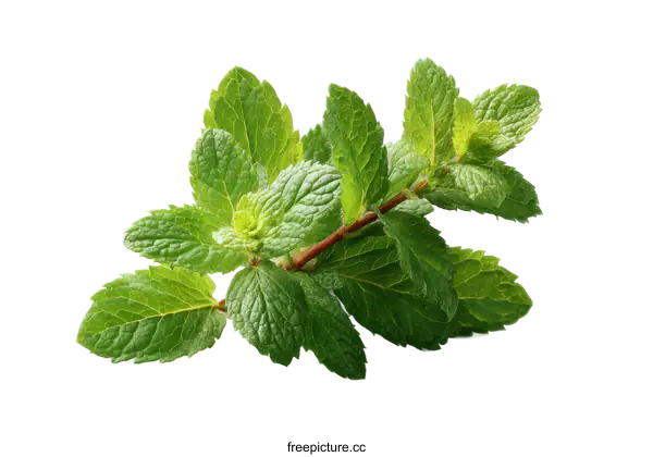 [Transparent Background PNG]Fresh Mint Leaves Close-up on White Background