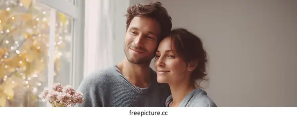 Couple by the Window with Flowers