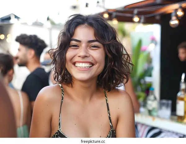 Smiling Woman in a Crowd at a Festival