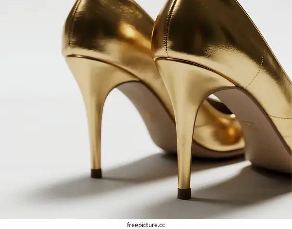 Elegant golden high heel shoes with pointed toe design