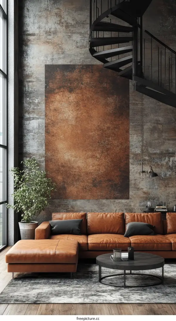 Rustic Living Room Interior Design with Leather Furniture