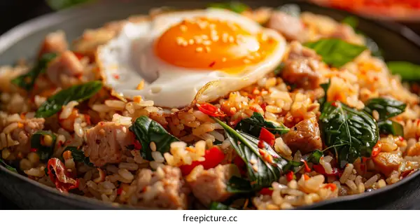 Stir-fried rice with pork and egg