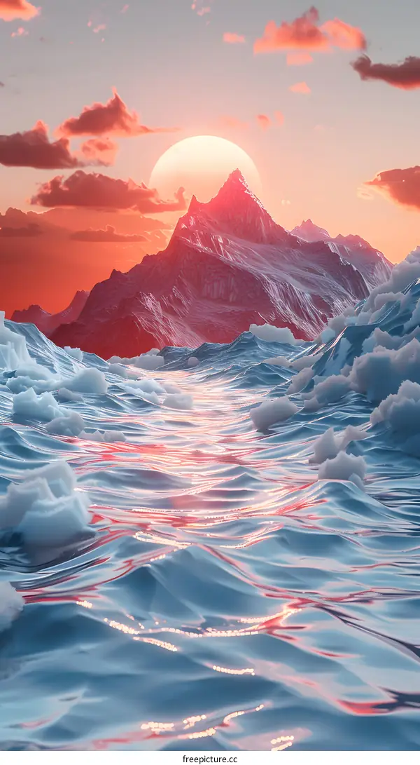 Mountain Sunset and Ocean Landscape