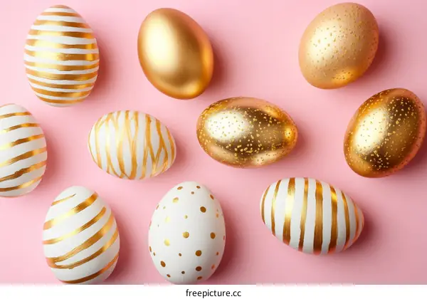 Easter Eggs Decorated in Gold and White
