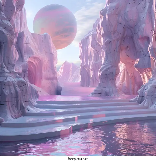 Pink Alien Landscape with a Large Moon