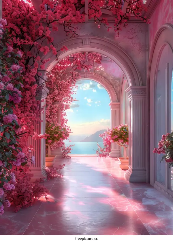 Pink Floral Arcade Pathway to Serenity