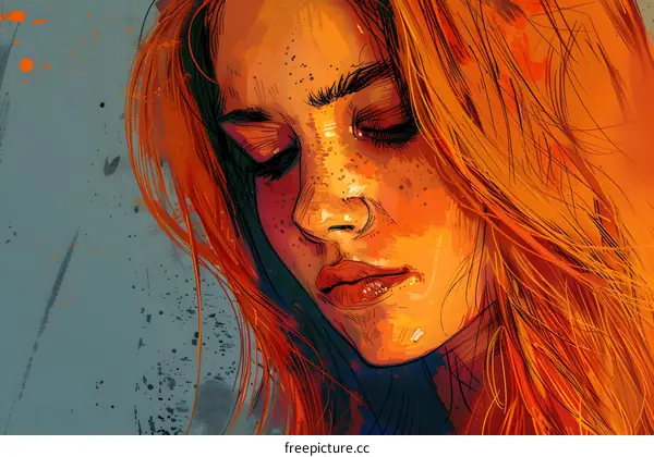 Digital Painting of Woman with Red Hair and Freckles