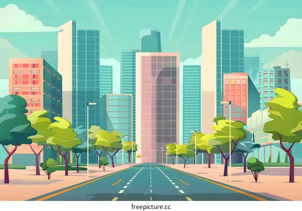 Cityscape with Buildings and Road