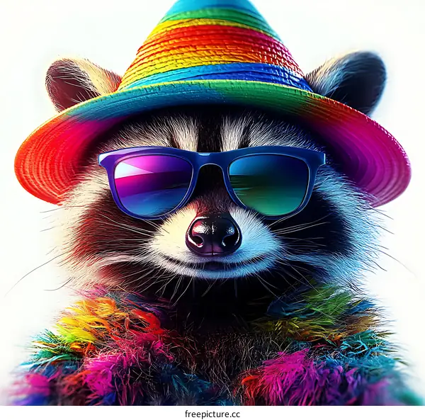 Trendy Raccoon in Sunglasses and Hat