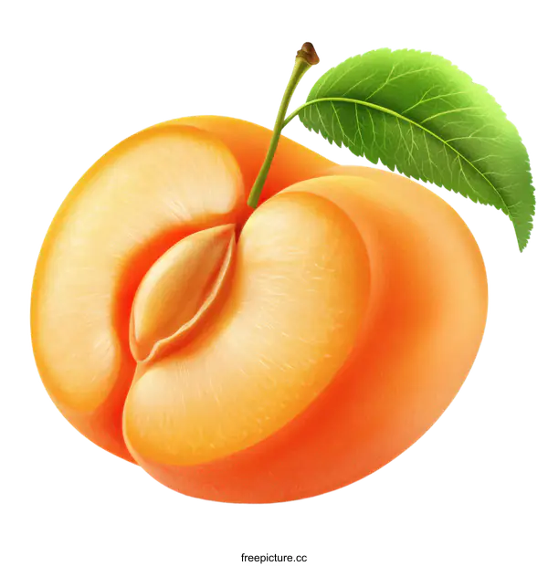 [Transparent Background PNG]Realistic Illustration of a Sliced Plum with Leaf