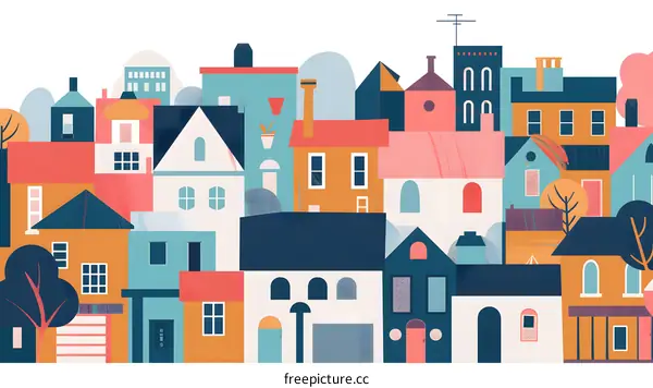 Colorful Illustration of Houses in a Row