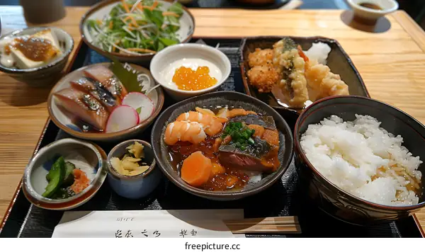 Japanese Traditional Meal Set on Wooden Table