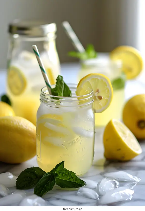 Refreshing Summer Lemonade with Mint and Lemon Slices