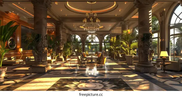 Luxury Hotel Lobby Interior Design Illustration