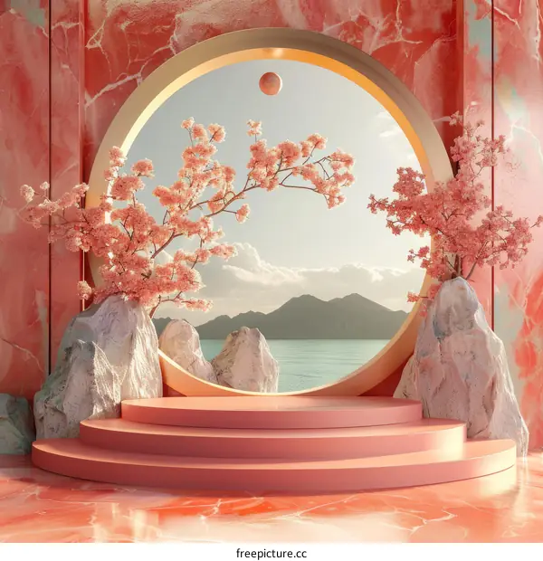 Pink Aesthetic Scene with Cherry Blossom View