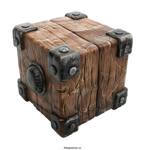 [Transparent Background PNG]Old Wooden Crate with Metal Brackets