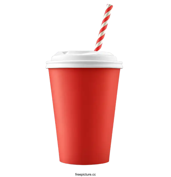 [Transparent Background PNG]Red Disposable Paper Cup with Straw