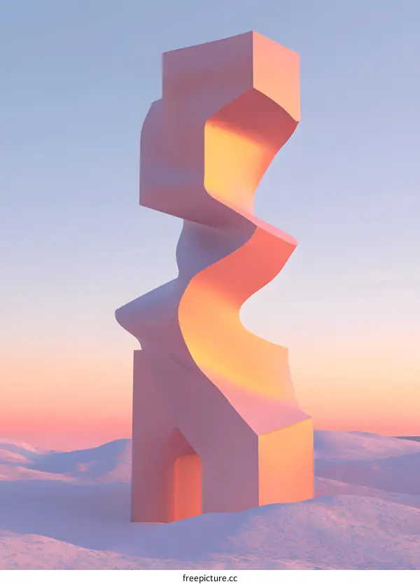 Abstract Sculpture in a Pink Desert Landscape