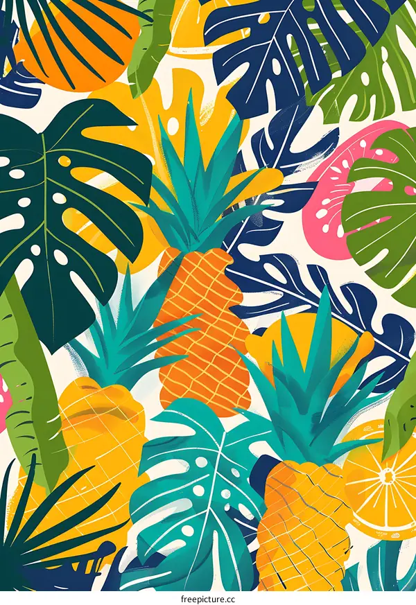 Tropical Leaves and Fruits Pattern