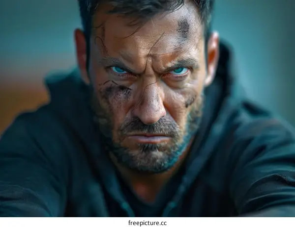 Close-up Portrait of a Serious Man with a Determined Gaze